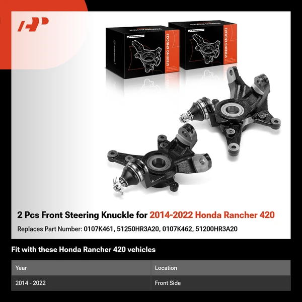2 Pcs Front Steering Knuckle for 2014-2022 Honda Rancher 420