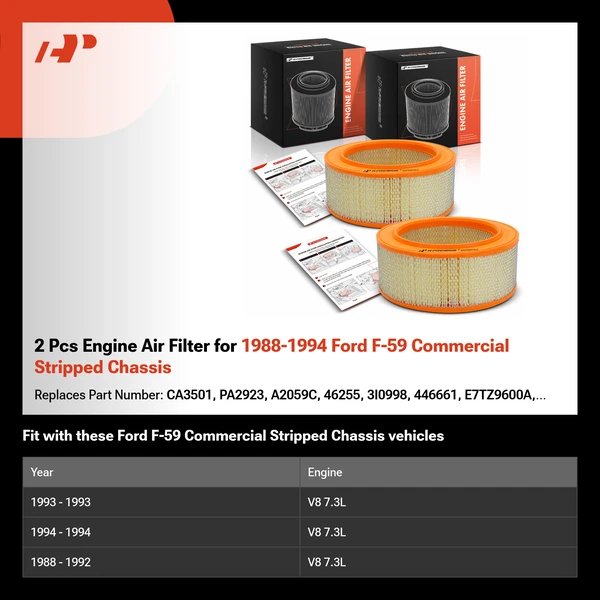 2 Pcs Engine Air Filter for 1988-1994 Ford F-59 Commercial Stripped Chassis
