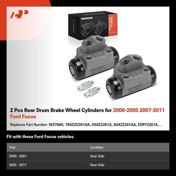 2 Pcs Rear Drum Brake Wheel Cylinders for 2000-2005 2007-2011 Ford Focus