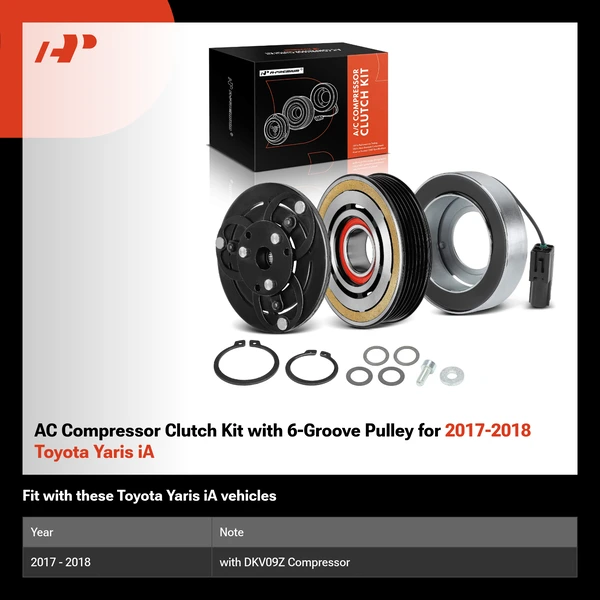 AC Compressor Clutch Kit with 6-Groove Pulley for 2017-2018 Toyota Yaris iA