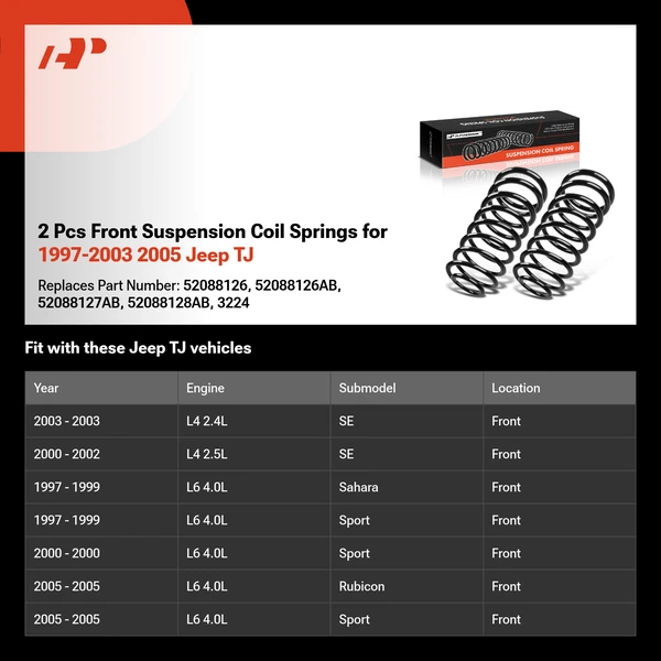 2 Pcs Front Suspension Coil Springs for 1997-2003 2005 Jeep TJ