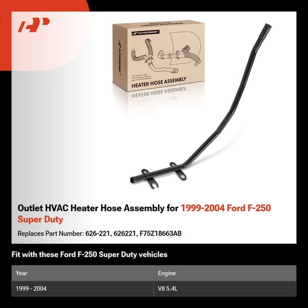 Outlet HVAC Heater Hose Assembly for 1999-2004 Ford F-250 Super Duty