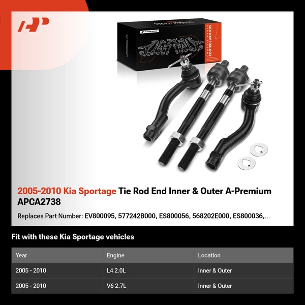 2005-2010 Kia Sportage Tie Rod End Inner & Outer A-Premium APCA2738