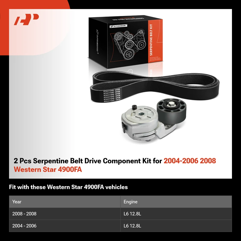2 Pcs Serpentine Belt Drive Component Kit for 2004-2006 2008 Western Star 4900FA