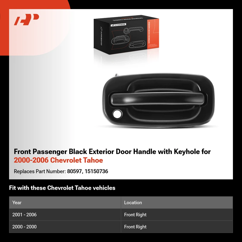 Front Passenger Black Exterior Door Handle with Keyhole for 2000-2006 Chevrolet Tahoe