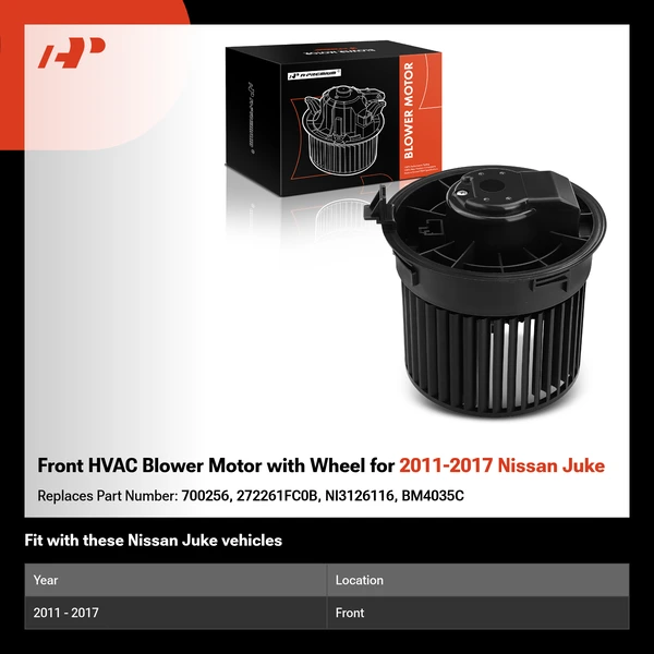 Front HVAC Blower Motor with Wheel for 2011-2017 Nissan Juke