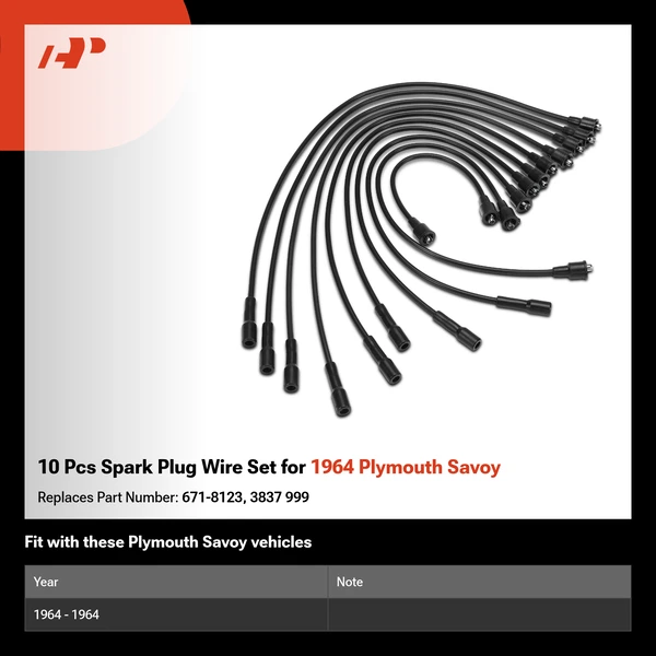 10 Pcs Spark Plug Wire Set for 1964 Plymouth Savoy