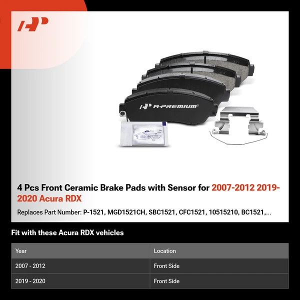 4 Pcs Front Ceramic Brake Pads with Sensor for 2007-2012 2019-2020 Acura RDX