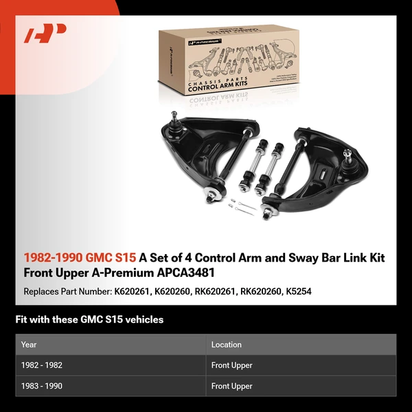 1982-1990 GMC S15 A Set of 4 Control Arm and Sway Bar Link Kit Front Upper A-Premium APCA3481