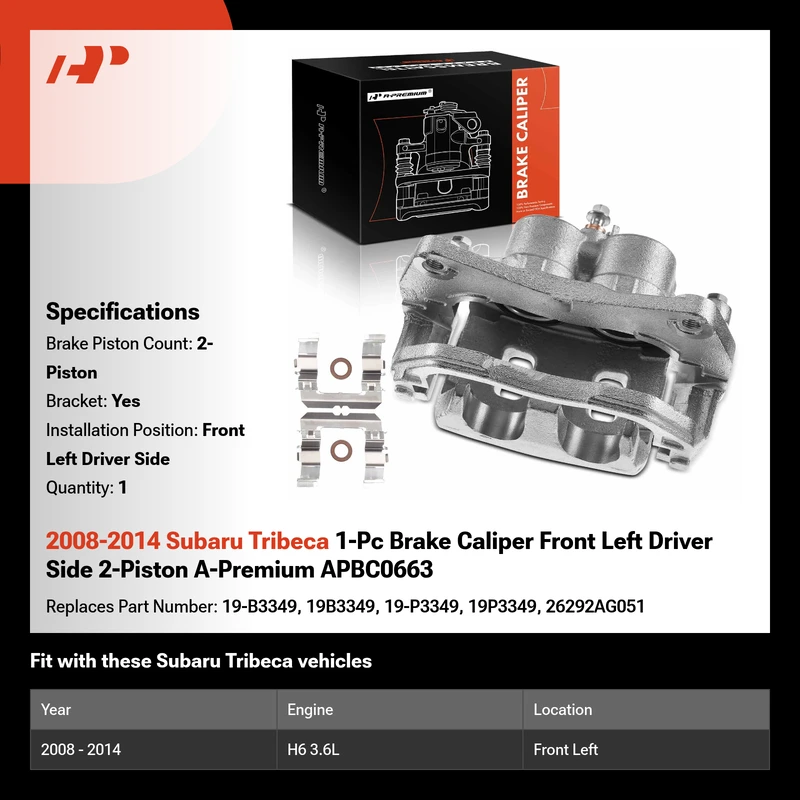 2008-2014 Subaru Tribeca 1-Pc Brake Caliper Front Left Driver Side 2-Piston A-Premium APBC0663