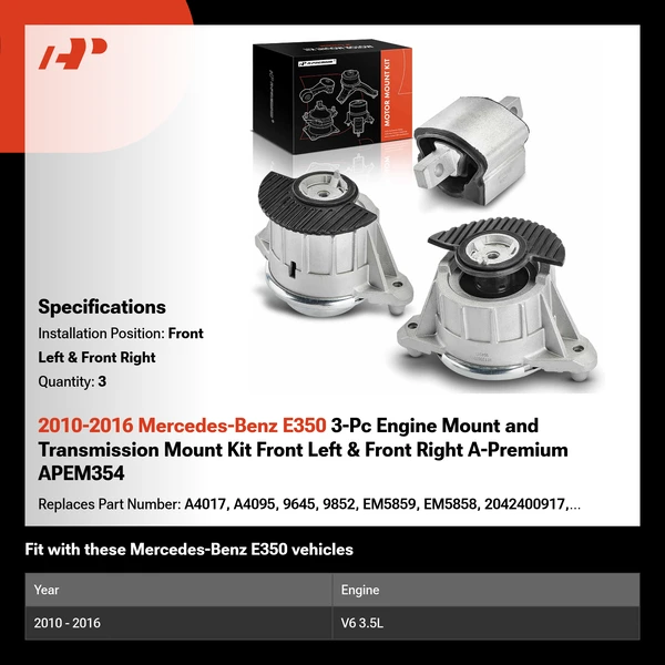 2010-2016 Mercedes-Benz E350 3-Pc Engine Mount and Transmission Mount Kit Front Left & Front Right A-Premium APEM354