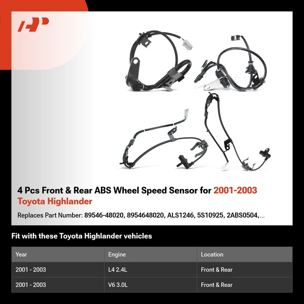 4 Pcs Front & Rear ABS Wheel Speed Sensor for 2001-2003 Toyota Highlander