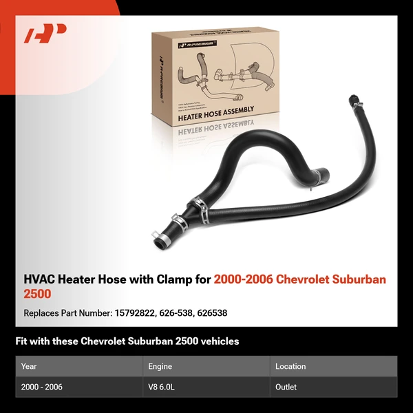 HVAC Heater Hose with Clamp for 2000-2006 Chevrolet Suburban 2500