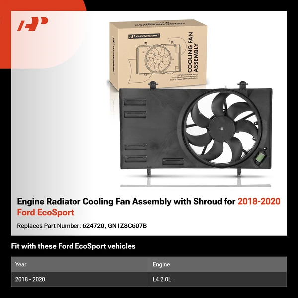 Engine Radiator Cooling Fan Assembly with Shroud for 2018-2020 Ford EcoSport