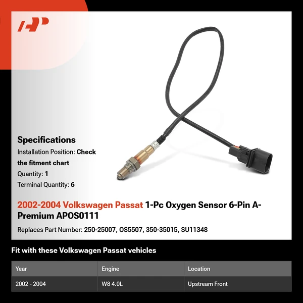 2002-2004 Volkswagen Passat 1-Pc Oxygen Sensor 6-Pin A-Premium APOS0111