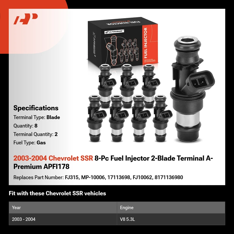 2003-2004 Chevrolet SSR 8-Pc Fuel Injector 2-Blade Terminal A-Premium APFI178