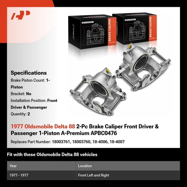 1977 Oldsmobile Delta 88 2-Pc Brake Caliper Front Driver & Passenger 1-Piston A-Premium APBC0476