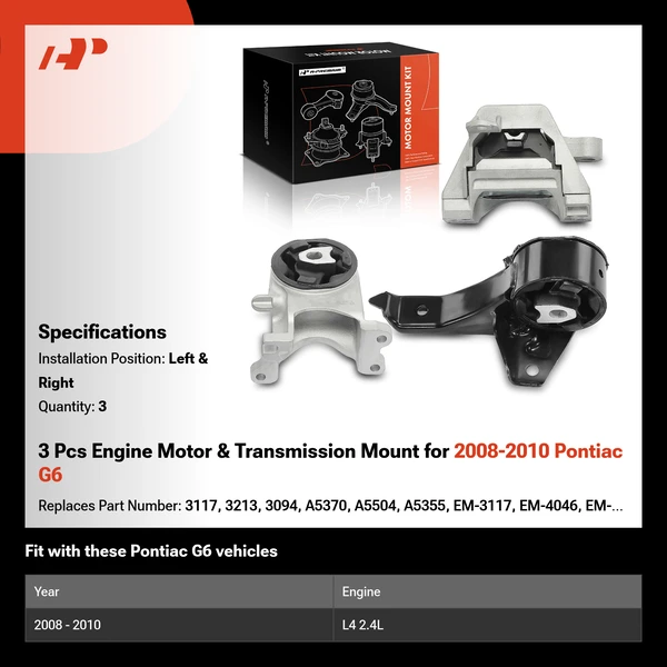3 Pcs Engine Motor & Transmission Mount for 2008-2010 Pontiac G6