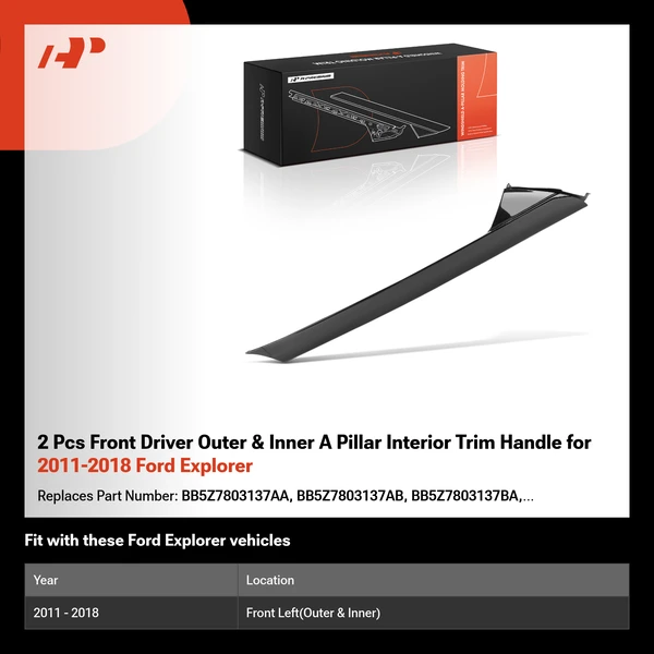 2 Pcs Front Driver Outer & Inner A Pillar Interior Trim Handle for 2011-2018 Ford Explorer