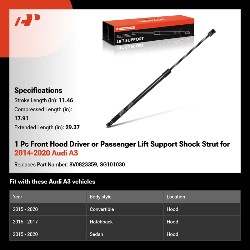 1 Pc Front Hood Driver or Passenger Lift Support Shock Strut for 2014-2020 Audi A3