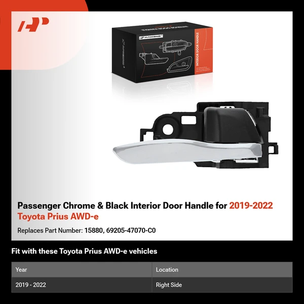 Passenger Chrome & Black Interior Door Handle for 2019-2022 Toyota Prius AWD-e
