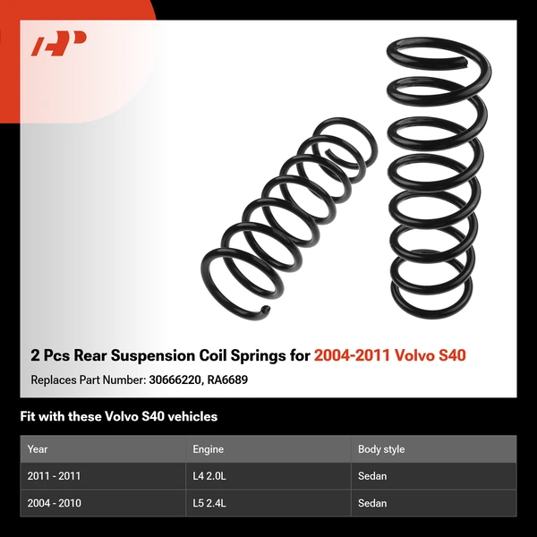 2 Pcs Rear Suspension Coil Springs for 2004-2011 Volvo S40