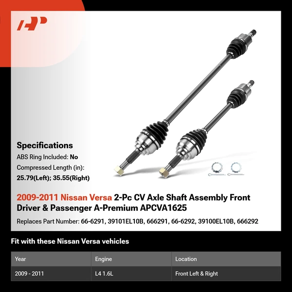 2009-2011 Nissan Versa 2-Pc CV Axle Shaft Assembly Front Driver & Passenger A-Premium APCVA1625
