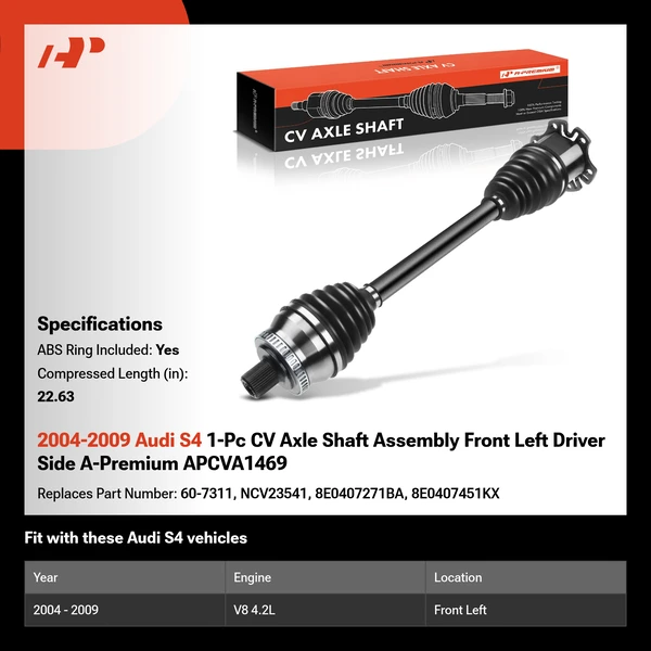 2004-2009 Audi S4 1-Pc CV Axle Shaft Assembly Front Driver Side A-Premium APCVA1469