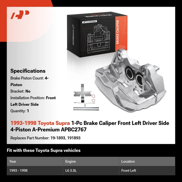 1993-1998 Toyota Supra 1-Pc Brake Caliper Front Left Driver Side 4-Piston A-Premium APBC2767