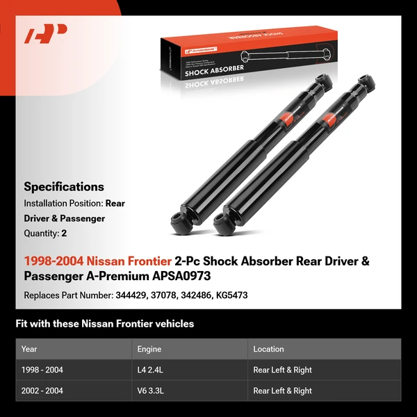 1998-2004 Nissan Frontier 2-Pc Shock Absorber Rear Driver & Passenger A-Premium APSA0973