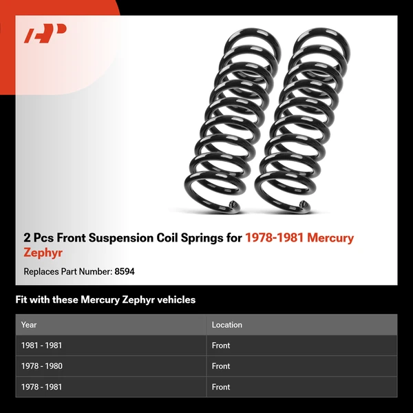 2 Pcs Front Suspension Coil Springs for 1978-1981 Mercury Zephyr