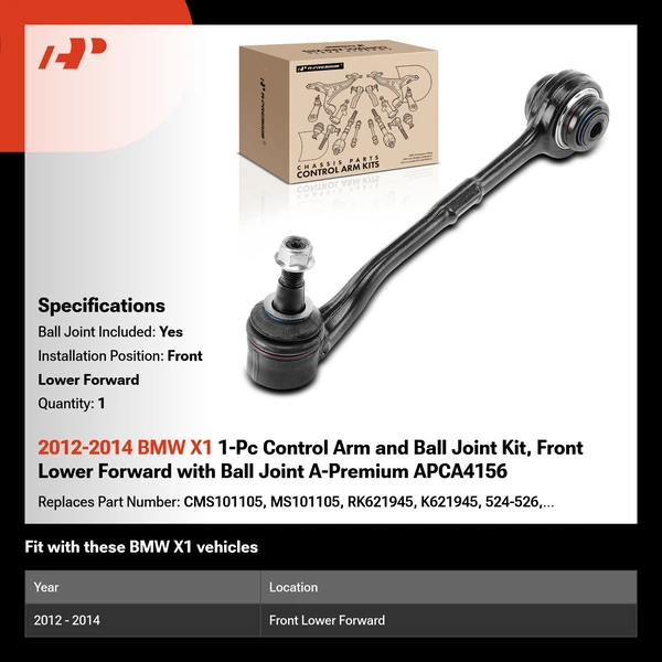 2012-2014 BMW X1 1-Pc Control Arm and Ball Joint Kit, Front Lower Forward with Ball Joint A-Premium APCA4156