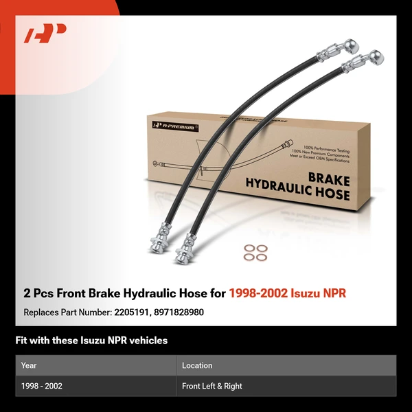 2 Pcs Front Brake Hydraulic Hose for 1998-2002 Isuzu NPR