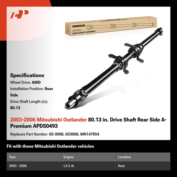 2003-2006 Mitsubishi Outlander 80.13 in. Drive Shaft Rear Side A-Premium APDS0493