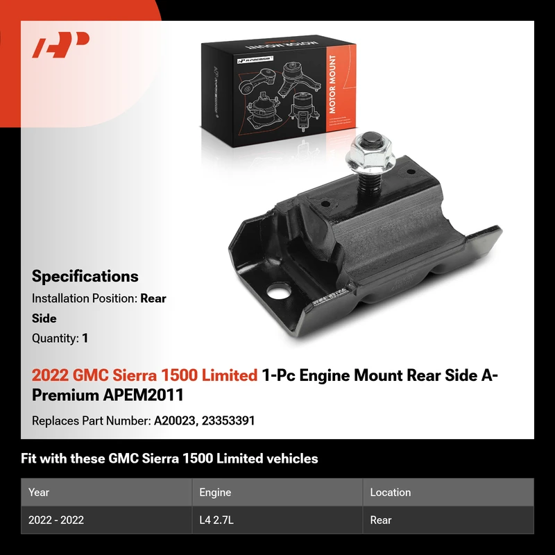 2022 GMC Sierra 1500 Limited 1-Pc Engine Mount Rear Side A-Premium APEM2011