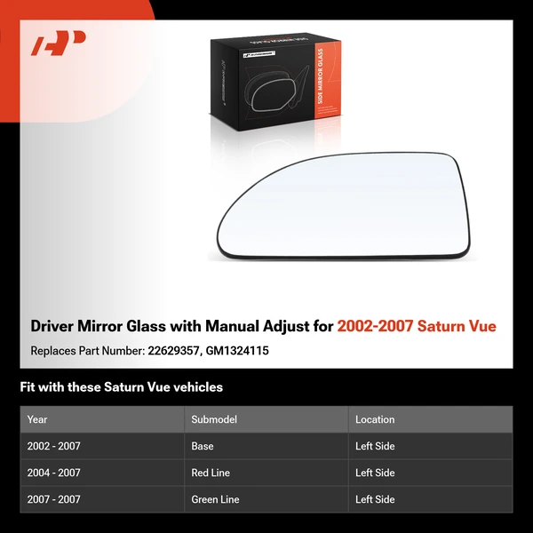 Driver Mirror Glass with Manual Adjust for 2002-2007 Saturn Vue