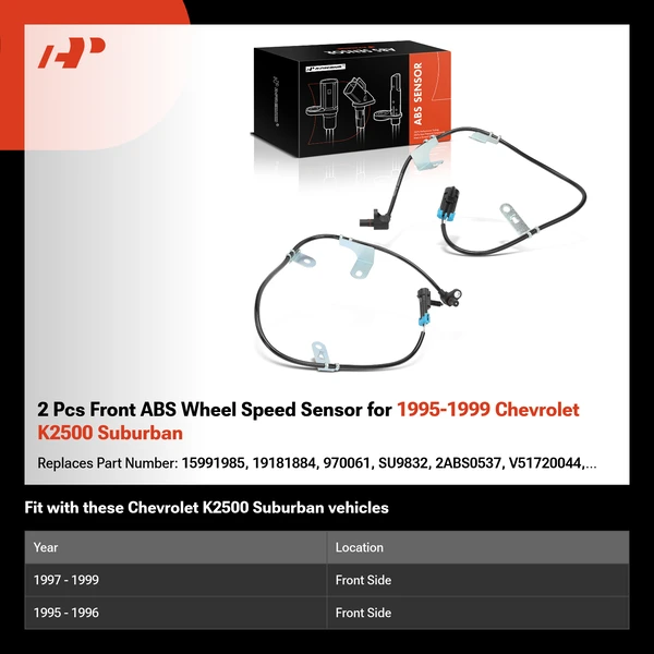 2 Pcs Front ABS Wheel Speed Sensor for 1995-1999 Chevrolet K2500 Suburban