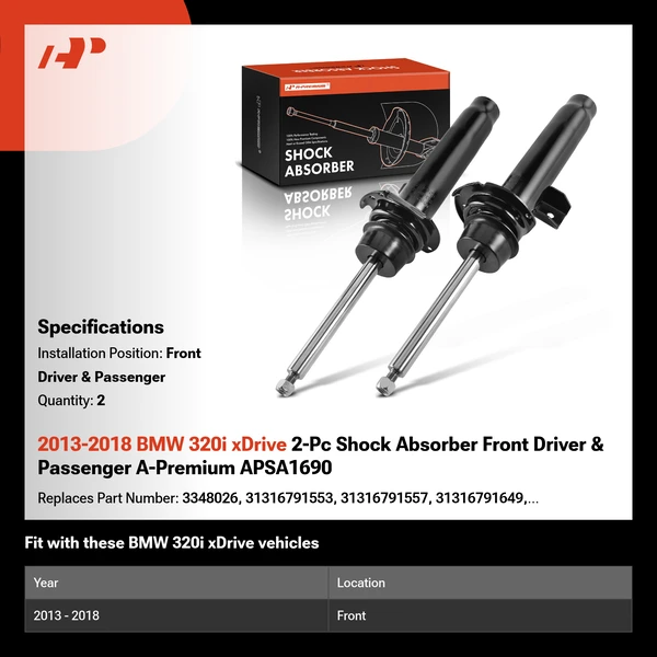 2013-2018 BMW 320i xDrive 2-Pc Shock Absorber Front Driver & Passenger A-Premium APSA1690