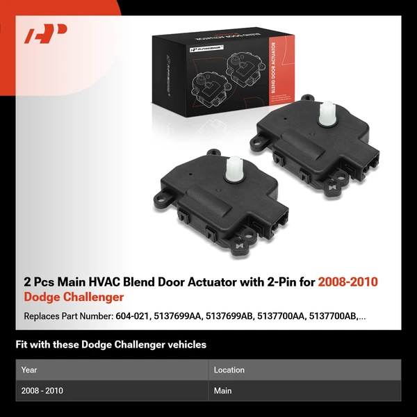 2 Pcs Main HVAC Blend Door Actuator with 2-Pin for 2008-2010 Dodge Challenger