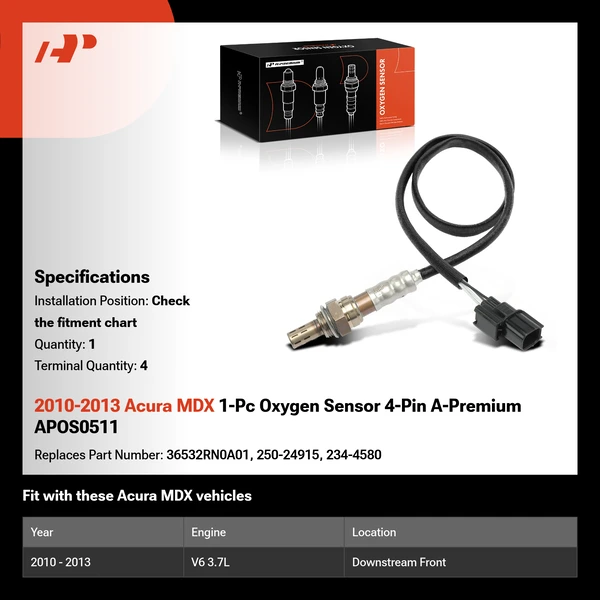 2010-2013 Acura MDX 1-Pc Oxygen Sensor 4-Pin A-Premium APOS0511