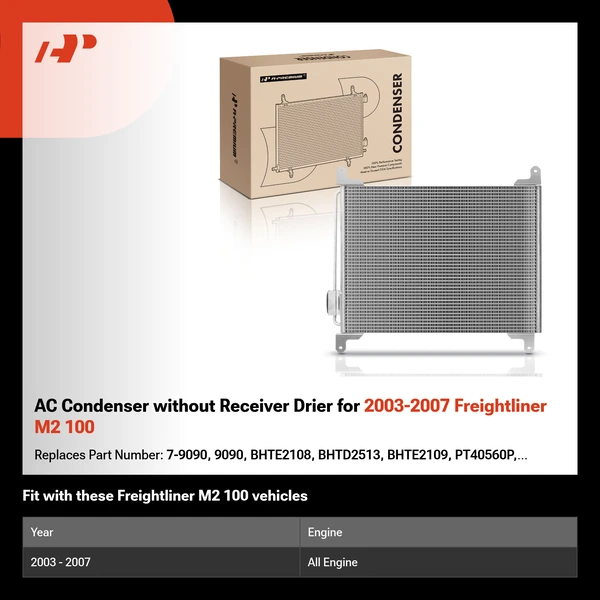 AC Condenser without Receiver Drier for 2003-2007 Freightliner M2 100