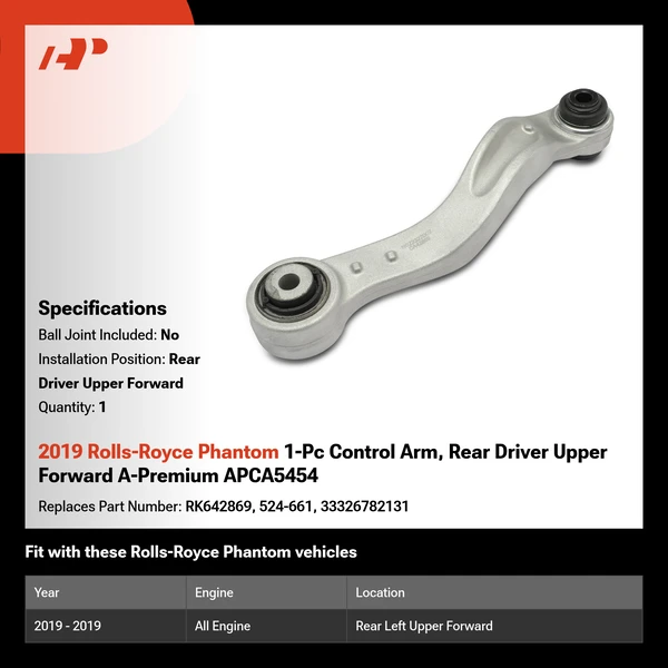2019 Rolls-Royce Phantom 1-Pc Control Arm, Rear Driver Upper Forward A-Premium APCA5454