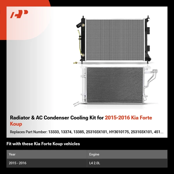 Radiator & AC Condenser Cooling Kit for 2015-2016 Kia Forte Koup