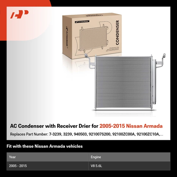 AC Condenser with Receiver Drier for 2005-2015 Nissan Armada