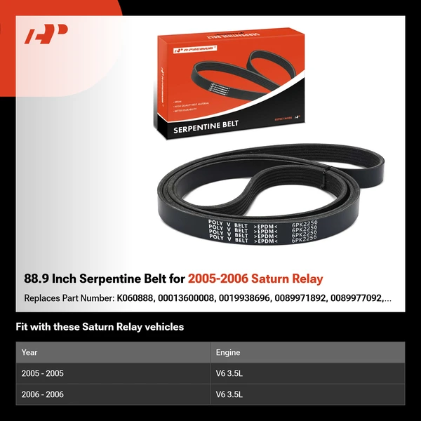 88.9 Inch Serpentine Belt for 2005-2006 Saturn Relay