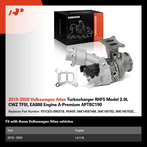 2018-2020 Volkswagen Atlas Turbocharger RHF5 Model 2.0L CWZ TFSI, EA888 Engine A-Premium APTBC190