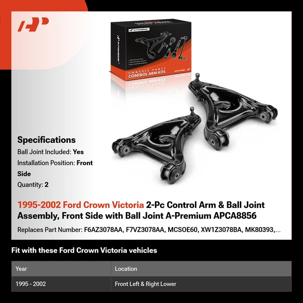 1995-2002 Ford Crown Victoria 2-Pc Control Arm & Ball Joint Assembly, Front Side with Ball Joint A-Premium APCA8856