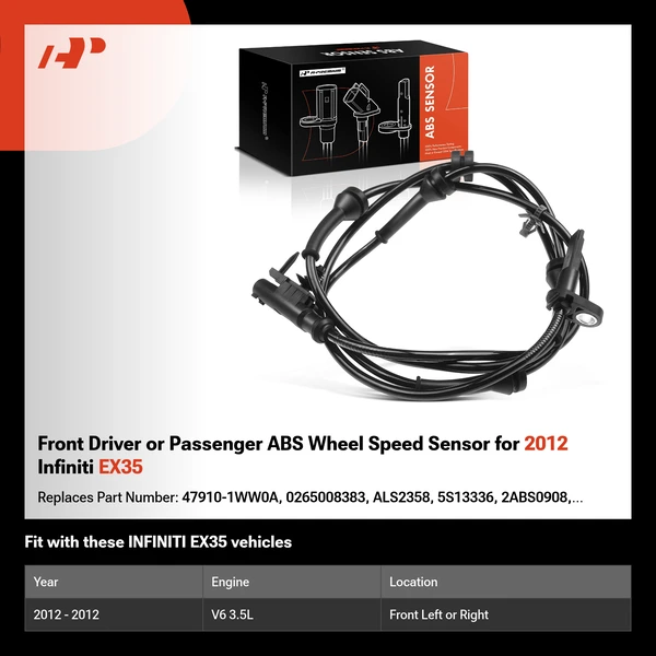 Front Driver or Passenger ABS Wheel Speed Sensor for 2012 Infiniti EX35