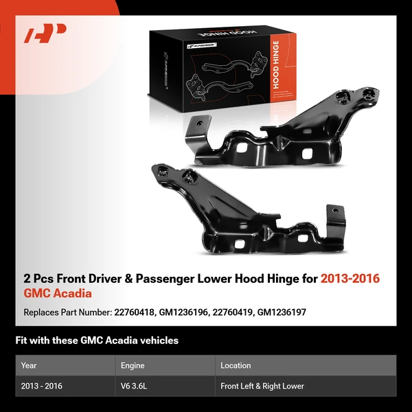 2 Pcs Front Driver & Passenger Lower Hood Hinge for 2013-2016 GMC Acadia