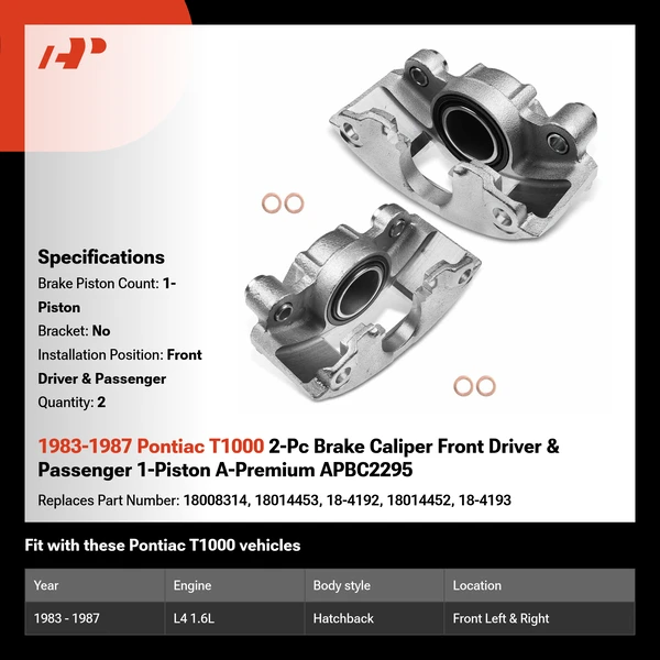 1983-1987 Pontiac T1000 2-Pc Brake Caliper Front Driver & Passenger 1-Piston A-Premium APBC2295